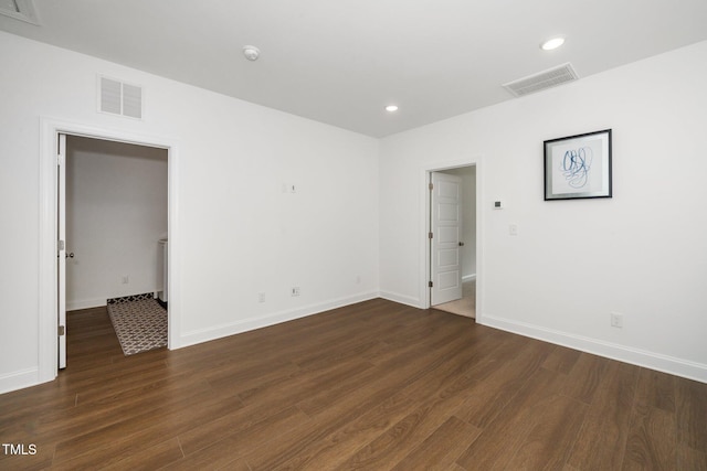 2129 Mars Hill Ln, Apex, NC 27502 - empty room with visible vents, baseboards, recessed lighting, and dark wood finished floors