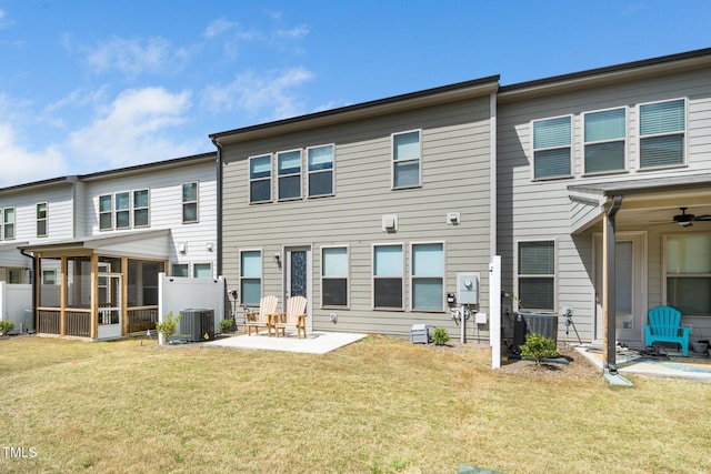2129 Mars Hill Ln, Apex, NC 27502 - rear view of house featuring a patio area, central AC, a sunroom, and a lawn