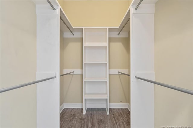 walk in closet with wood finished floors