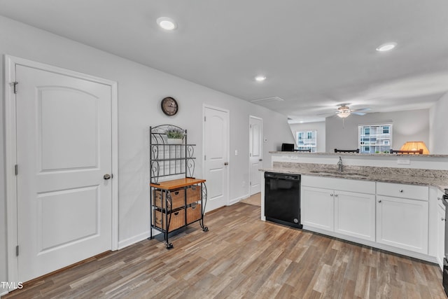 918 E Green St Unit F105, Franklinton, NC 27525 - kitchen with black dishwasher, white cabinets, ceiling fan, and a sink