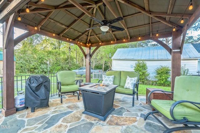 418 S 2nd St, Smithfield, NC 27577 - view of patio with a gazebo, fence, a fire pit, and a grill