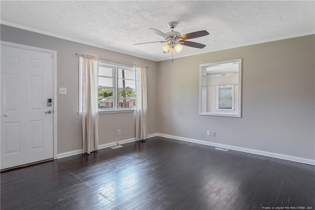 6026 Cornish St, Fayetteville, NC 28314 - entryway with a ceiling fan, hardwood / wood-style flooring, baseboards, a textured ceiling, and ornamental molding