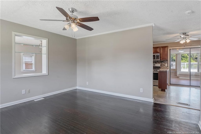 6026 Cornish St, Fayetteville, NC 28314 - unfurnished room with ceiling fan, a textured ceiling, dark wood-style floors, and baseboards