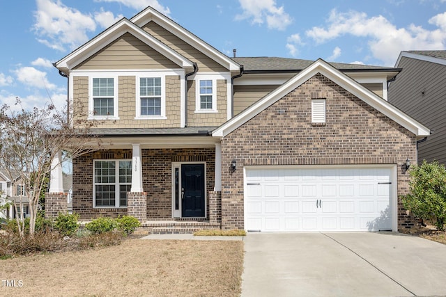 3360 Bordwell Ridge Dr, New Hill, NC 27562 - craftsman inspired home with a porch, brick siding, and driveway