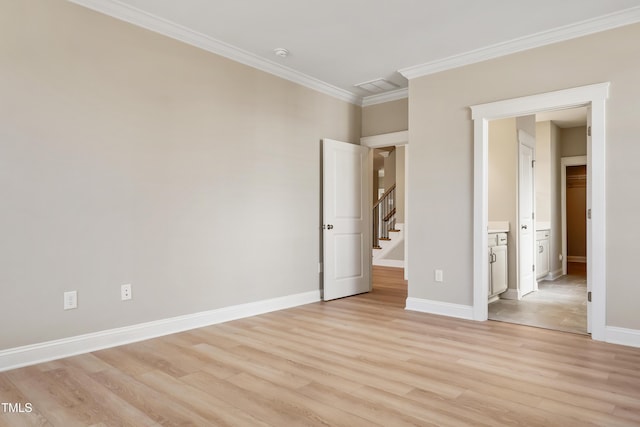 1075 Fairhaven Dr Lot 51, Mebane, NC 27302 - unfurnished bedroom with light wood-type flooring, ornamental molding, baseboards, and ensuite bathroom
