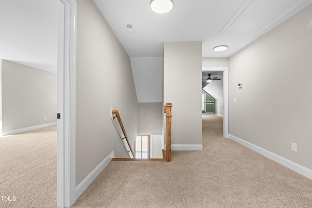 4924 Zebulon Rd, Zebulon, NC 27597 - hallway featuring an upstairs landing, carpet flooring, and attic access