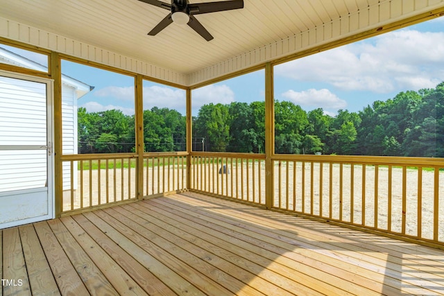 4924 Zebulon Rd, Zebulon, NC 27597 - wooden deck with a ceiling fan, view of scattered trees, and a water view