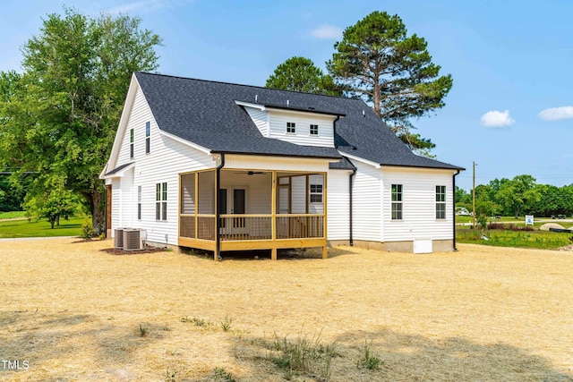 4924 Zebulon Rd, Zebulon, NC 27597 - rear view of property with ceiling fan, roof with shingles, and a sunroom