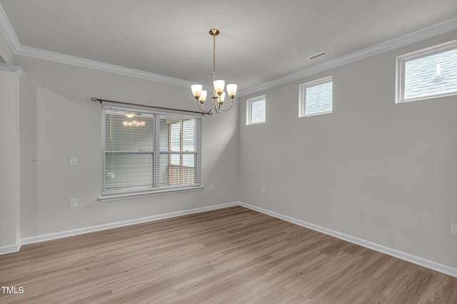 233 Stone River Dr, Wendell, NC 27591 - unfurnished room with crown molding, a chandelier, and light wood-type flooring