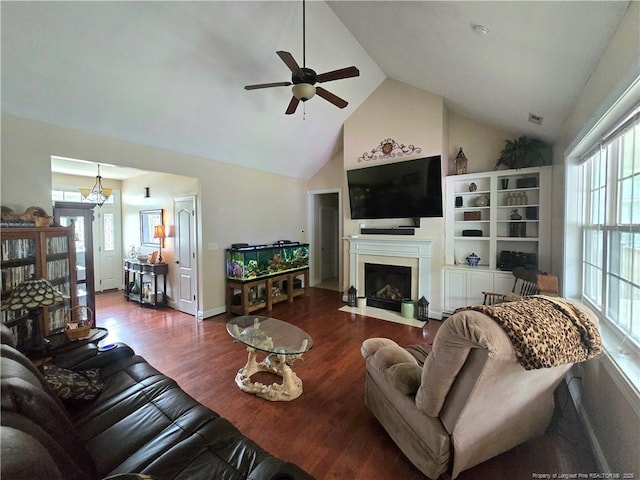 921 Satinwood Ct, Fayetteville, NC 28312 - living room with ceiling fan, healthy amount of natural light, wood finished floors, and high vaulted ceiling