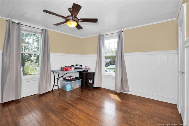 416 N Main St, Raeford, NC 28376 - interior space with ornamental molding, hardwood / wood-style floors, and a wainscoted wall