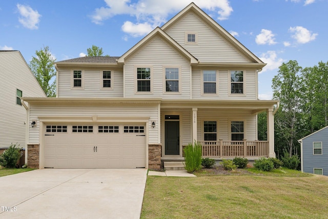 1216 Edgemoore Trl, Wake Forest, NC 27587 - view of front facade featuring a porch, driveway, a front yard, and an attached garage