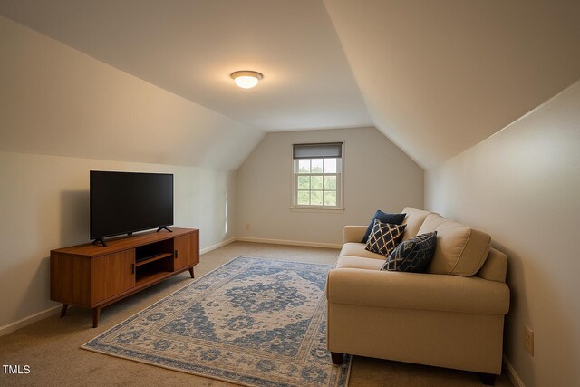 35 Fairway Ct, Dunn, NC 28334 - living area featuring light carpet and vaulted ceiling