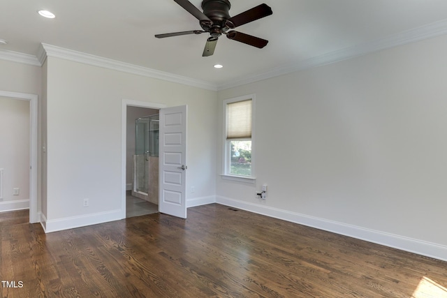 721 Shelley Rd, Raleigh, NC 27609 - unfurnished bedroom featuring recessed lighting, dark wood-style floors, visible vents, ornamental molding, and baseboards