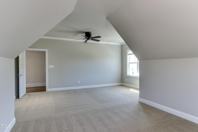 721 Shelley Rd, Raleigh, NC 27609 - bonus room with a ceiling fan, baseboards, carpet, and vaulted ceiling
