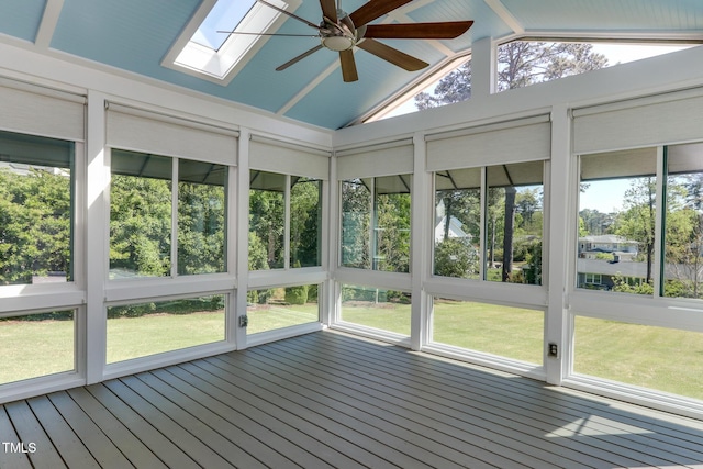 721 Shelley Rd, Raleigh, NC 27609 - unfurnished sunroom featuring ceiling fan and a skylight