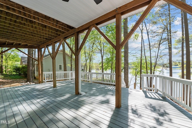 104 Chuckwagon Dr, Louisburg, NC 27549 - deck featuring a water view and a ceiling fan