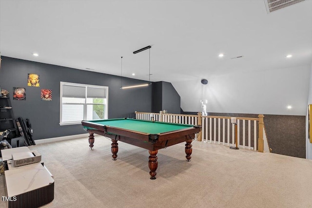 956 The Parks Dr, Pittsboro, NC 27312 - recreation room with pool table, carpet, visible vents, and recessed lighting