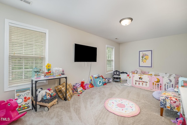 game room featuring carpet flooring