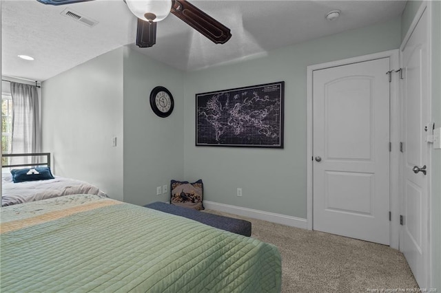 887 Thrush Dr, Vass, NC 28394 - bedroom with baseboards, ceiling fan, carpet, and visible vents