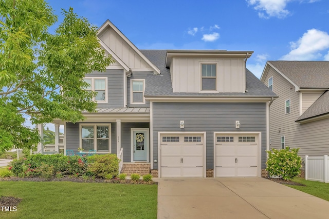 706 Fireball Ct, Knightdale, NC 27545 - craftsman-style house featuring board and batten siding, concrete driveway, a garage, a porch, and brick siding