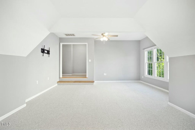 102 Cockleshell Ct, Cary, NC 27513 - bonus room with visible vents, baseboards, ceiling fan, carpet, and vaulted ceiling