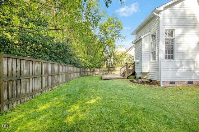 102 Cockleshell Ct, Cary, NC 27513 - view of yard with a fenced backyard and a wooden deck