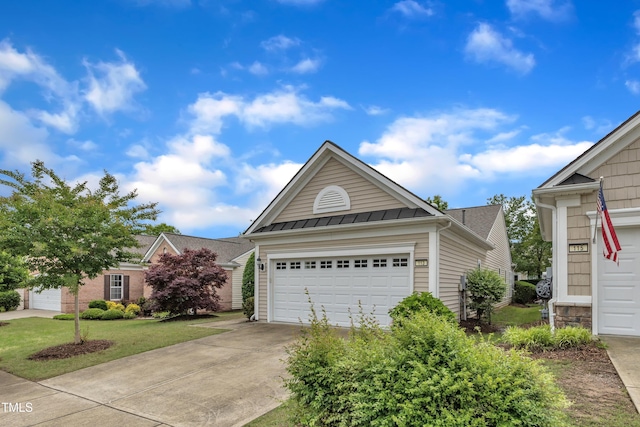 113 Dowington Ln, Cary, NC 27519 - view of front of house featuring a standing seam roof, driveway, metal roof, and a front lawn