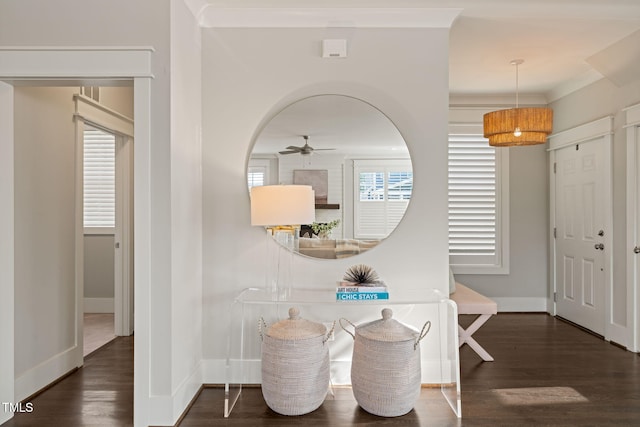 interior space featuring baseboards and wood finished floors