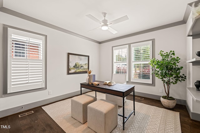 905 E Lenoir St, Raleigh, NC 27610 - home office featuring ceiling fan, wood finished floors, and baseboards