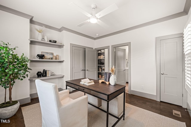 905 E Lenoir St, Raleigh, NC 27610 - office featuring ceiling fan, wood finished floors, and baseboards