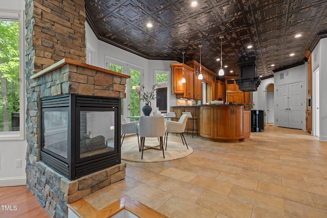 interior space featuring a fireplace