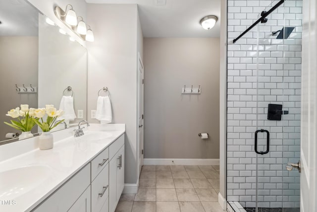 1209 Big Field Dr, Castle Hayne, NC 28429 - full bath featuring a shower stall, tile patterned flooring, double vanity, and a sink