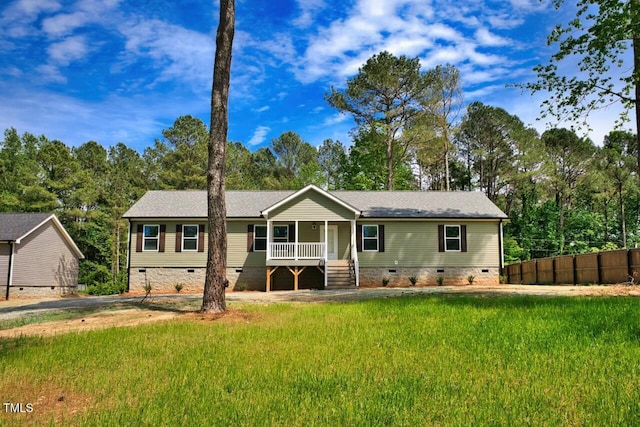 7120 Guess Rd, Hillsborough, NC 27278 - view of front of house with fence, a porch, a front lawn, and crawl space