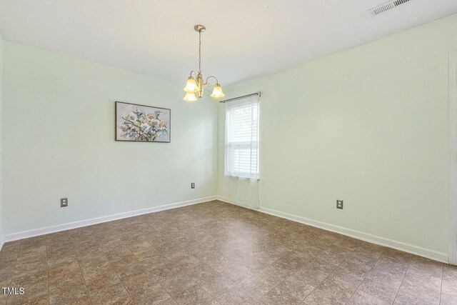 4817 Quarryman Rd, Raleigh, NC 27610 - unfurnished room with a chandelier, visible vents, and baseboards