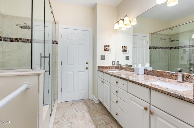 113 Beeley Ct, Cary, NC 27519 - bathroom with a stall shower, double vanity, and a sink