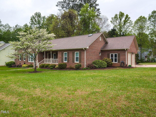 422 Old Scarborough Ln, Garner, NC 27529 - ranch-style home with brick siding, a front lawn, a garage, and concrete driveway