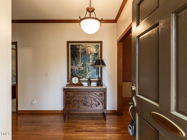 422 Old Scarborough Ln, Garner, NC 27529 - foyer entrance with crown molding, baseboards, and wood finished floors