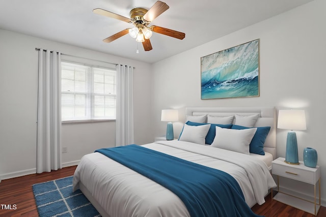 1813 Grady Dr, Durham, NC 27712 - bedroom with wood finished floors, baseboards, and ceiling fan