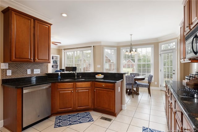 308 St Martins Pl, Fayetteville, NC 28311 - kitchen featuring crown molding, visible vents, stainless steel dishwasher, and light tile patterned floors