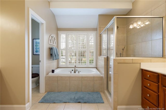 308 St Martins Pl, Fayetteville, NC 28311 - full bathroom with toilet, tile patterned flooring, a garden tub, and a stall shower