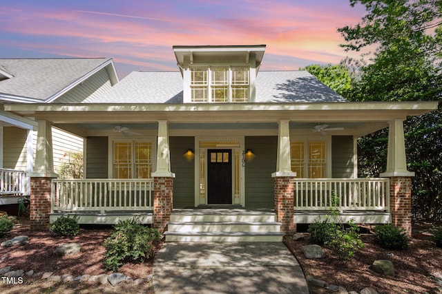 2106 Cloud Cover Ln, Raleigh, NC 27614 - view of front of house featuring a ceiling fan, a porch, and a shingled roof