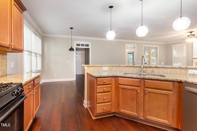 2106 Cloud Cover Ln, Raleigh, NC 27614 - kitchen featuring stainless steel dishwasher, dark wood-style floors, a sink, and backsplash
