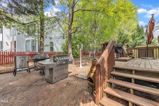 9332 Leslieshire Dr, Raleigh, NC 27615 - wooden terrace with grilling area and fence