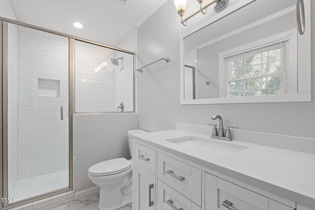 1304 Deboy St, Raleigh, NC 27606 - full bath featuring toilet, marble finish floor, a stall shower, and vanity