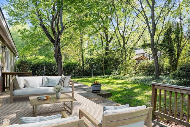 1304 Deboy St, Raleigh, NC 27606 - deck featuring outdoor lounge area and a lawn