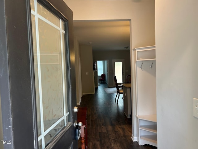 48 Cullen Ct, Clayton, NC 27520 - hallway featuring dark wood-type flooring and baseboards
