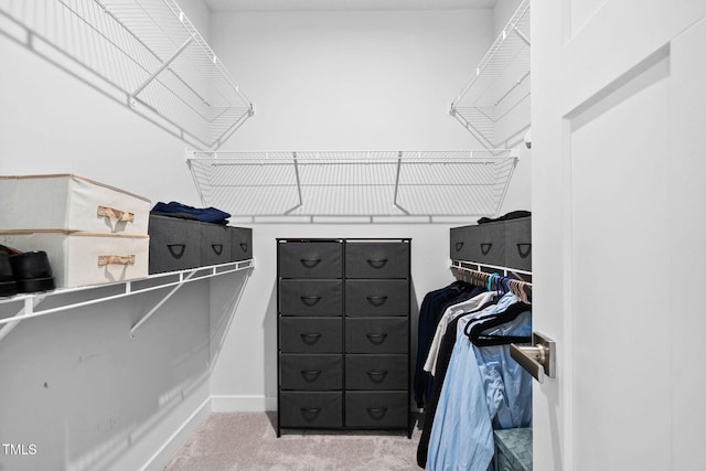 walk in closet with carpet