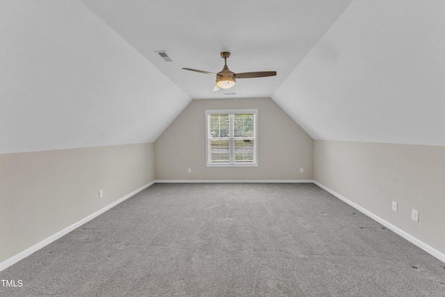1077 Williams-White Rd, Zebulon, NC 27597 - bonus room with visible vents, baseboards, ceiling fan, carpet, and vaulted ceiling