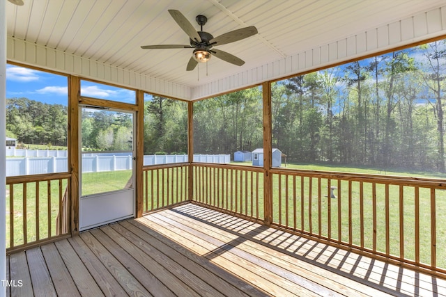 1077 Williams-White Rd, Zebulon, NC 27597 - unfurnished sunroom with a ceiling fan